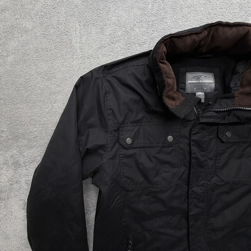 Rugged Elements Jacket Mens Medium‎ Black Insulated Parka Full Zip Pockets
